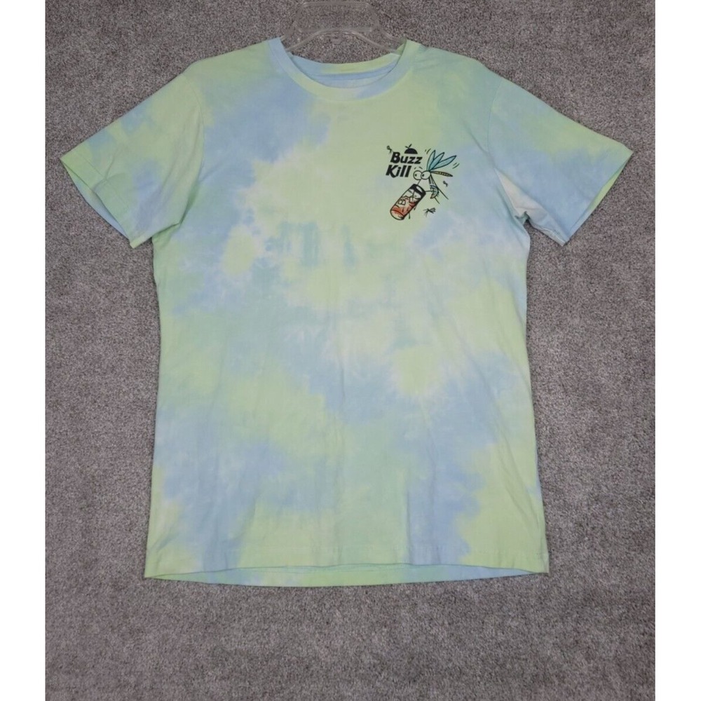 Flomotion Tie Dye Medium T Shirt Blue Green Yellow Buzz Kill Drink Mosquito